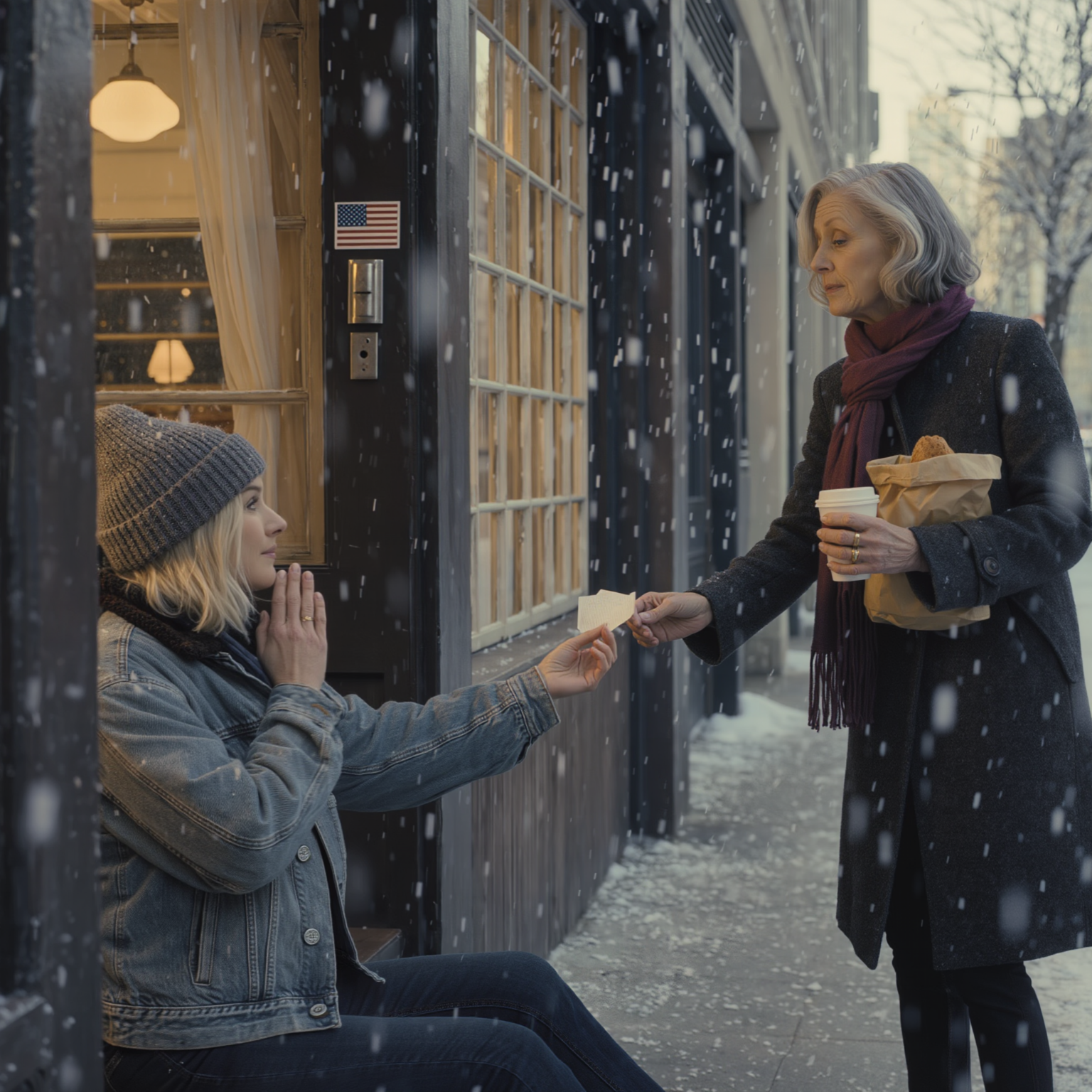 Mój syn powiedział mi, że nie jestem mile widziana na jego kolacji wigilijnej, twierdząc, że bogata rodzina jego żony czułaby się nieswojo w towarzystwie takiej biednej kobiety jak ja. Siedząc w kawiarni, wydałam ostatnie 10 dolarów na kawę dla bezdomnej kobiety, która trzęsła się z zimna. Odchodząc, podała mi kartkę papieru. Przestraszyłam się, kiedy to przeczytałam…