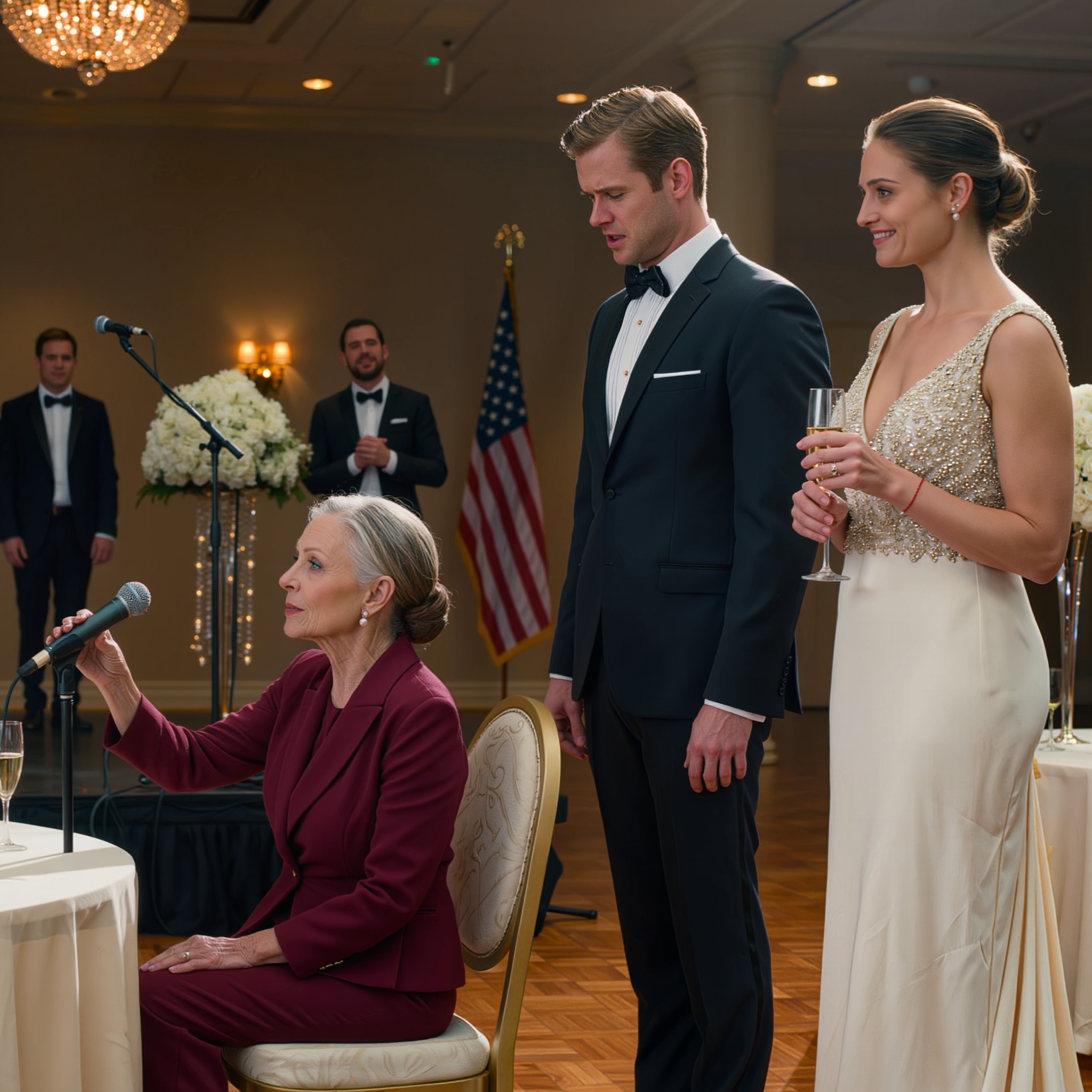 “Como tua nova esposa, deixarei a tua mãe viver no meu antigo apartamento”, anunciou a minha nora no casamento. Sorri e disse que estava feliz na minha própria casa. O meu filho interrompeu: já tinha prometido a minha casa aos pais dela. Peguei no microfone e disse, muito claramente…