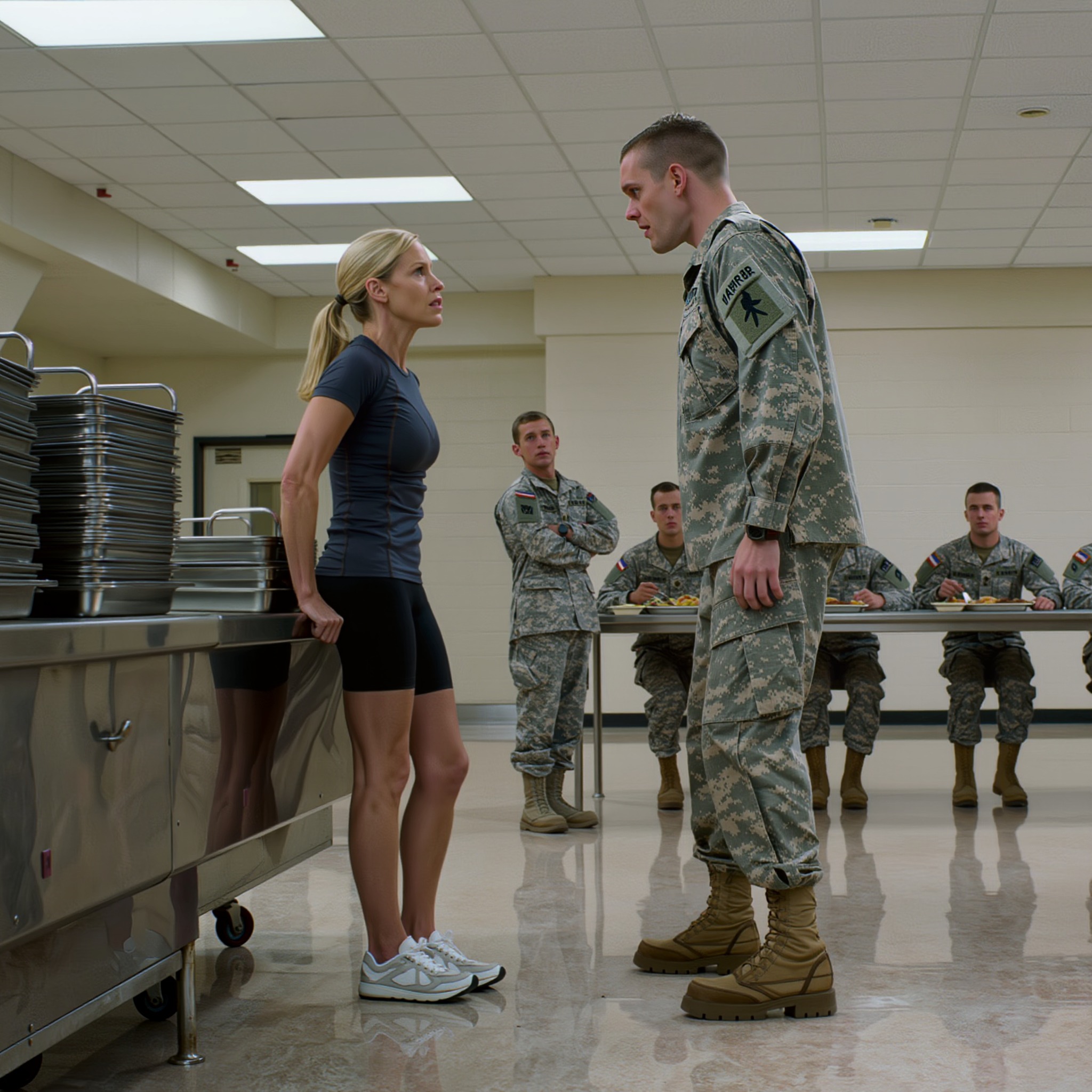 Às 12h45, a fila do refeitório estava barulhenta com o barulho dos tabuleiros, o som dos saltos das botas e o zumbido abafado dos fuzileiros famintos após uma longa manhã. Christine Sharp acabara de entrar na fila com uma firmeza tranquila que inspirava respeito