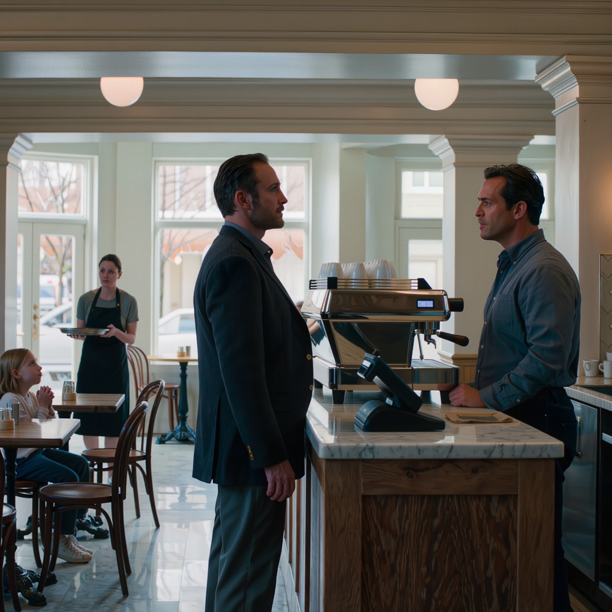 A minha mãe trabalha tanto, mas o patrão dela ainda não pagou”, disse a pequena — e o bilionário interveio. Jonathan Reed levantou os olhos do café e viu uma menina pequena parada junto à sua secretária, com as mãos juntas à frente do casaco, o queixo erguido com a coragem que as crianças só