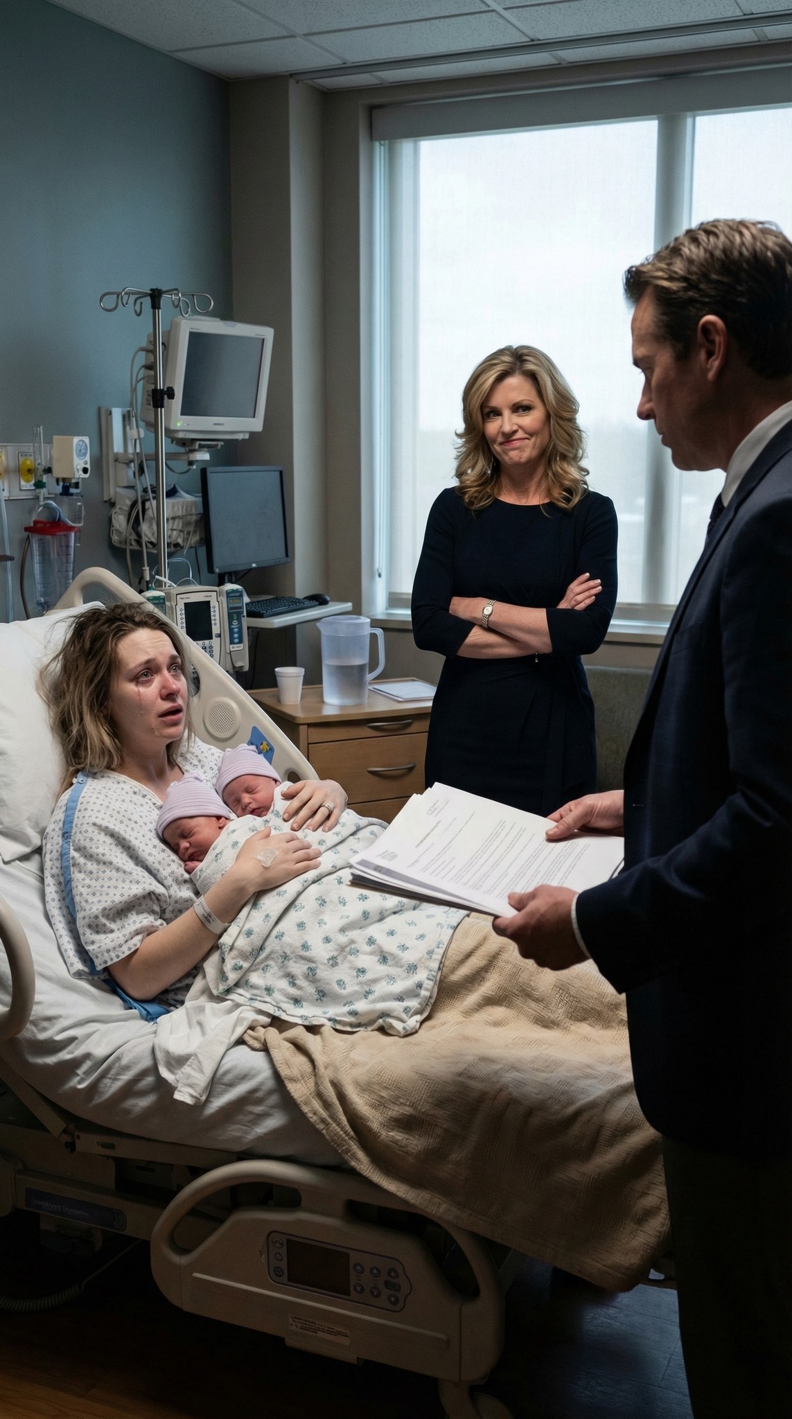 Ainda estava a sangrar, mal me conseguia sentar, com os meus gémeos recém-nascidos a dormir no meu peito, quando o meu marido entrou com outra mulher e atirou os papéis do divórcio para a minha cama. “Pegue em 3 milhões de dólares e assine”, disse friamente. “Eu só quero as crianças”. As minhas mãos tremiam, o meu coração estava destroçado — e então fiz algo que nenhum dos dois esperava. Eu assinei… mas, ao amanhecer, era ele quem estava em absoluto pânico.