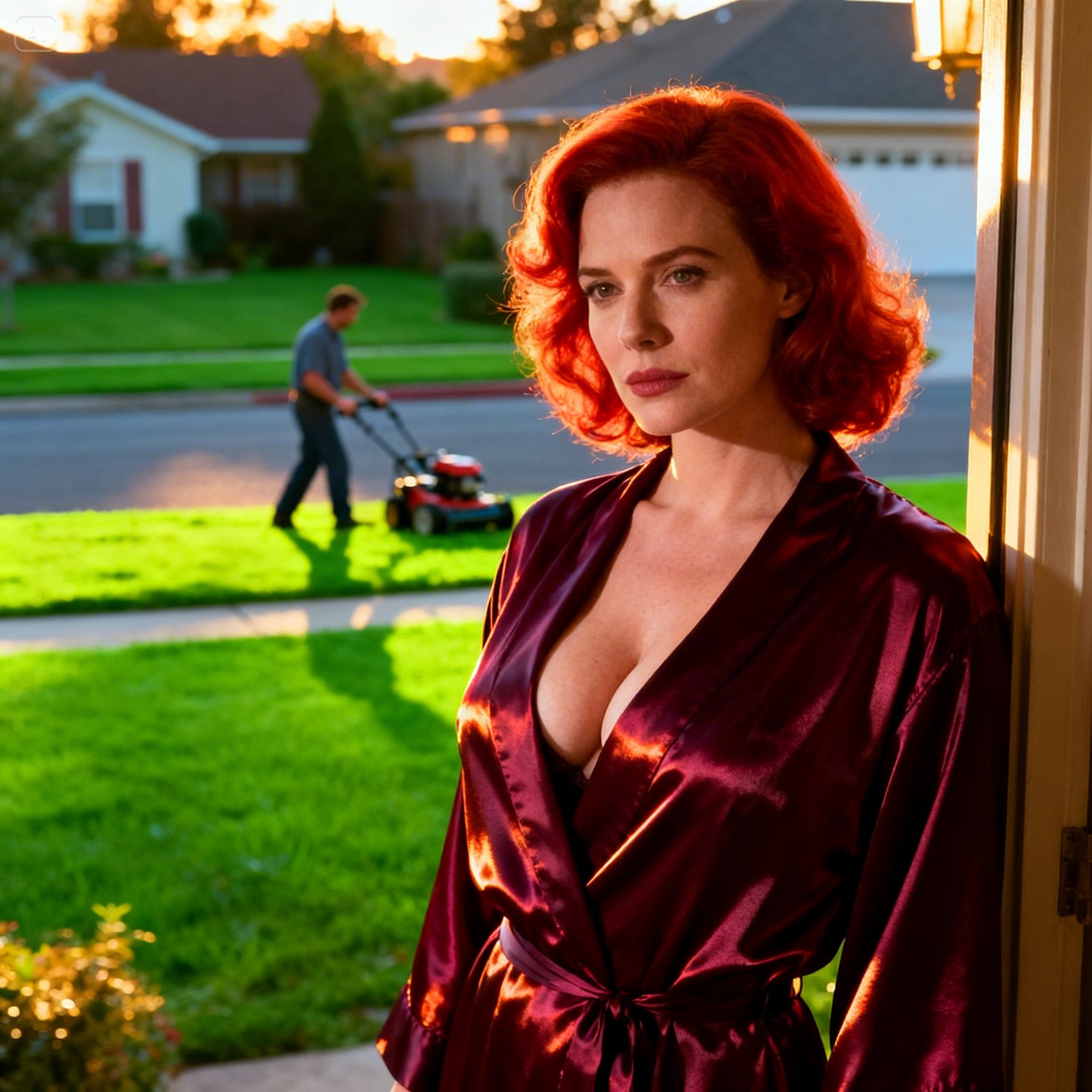 Estava a cortar a relva para a minha vizinha de 52 anos… quando ela sorriu e disse: “Entre. Preciso que me faça isto agora.”  As suas palavras paralisaram-me…