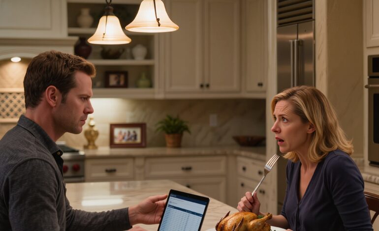 O meu marido empurrou uma folha de cálculo pela mesa de jantar e disse: “Não estou a gerir uma instituição de caridade aqui” — Depois de sete anos a cozinhar, limpar e construir a sua casa, decidiu que eu era uma interesseira que precisava de pagar metade de tudo… Então sorri, disse “Está bem” e deixei-o acreditar que tinha ganho, até à tarde em que cheguei mais cedo a casa e ouvi o único telefonema que ele nunca quis que eu ouvisse.