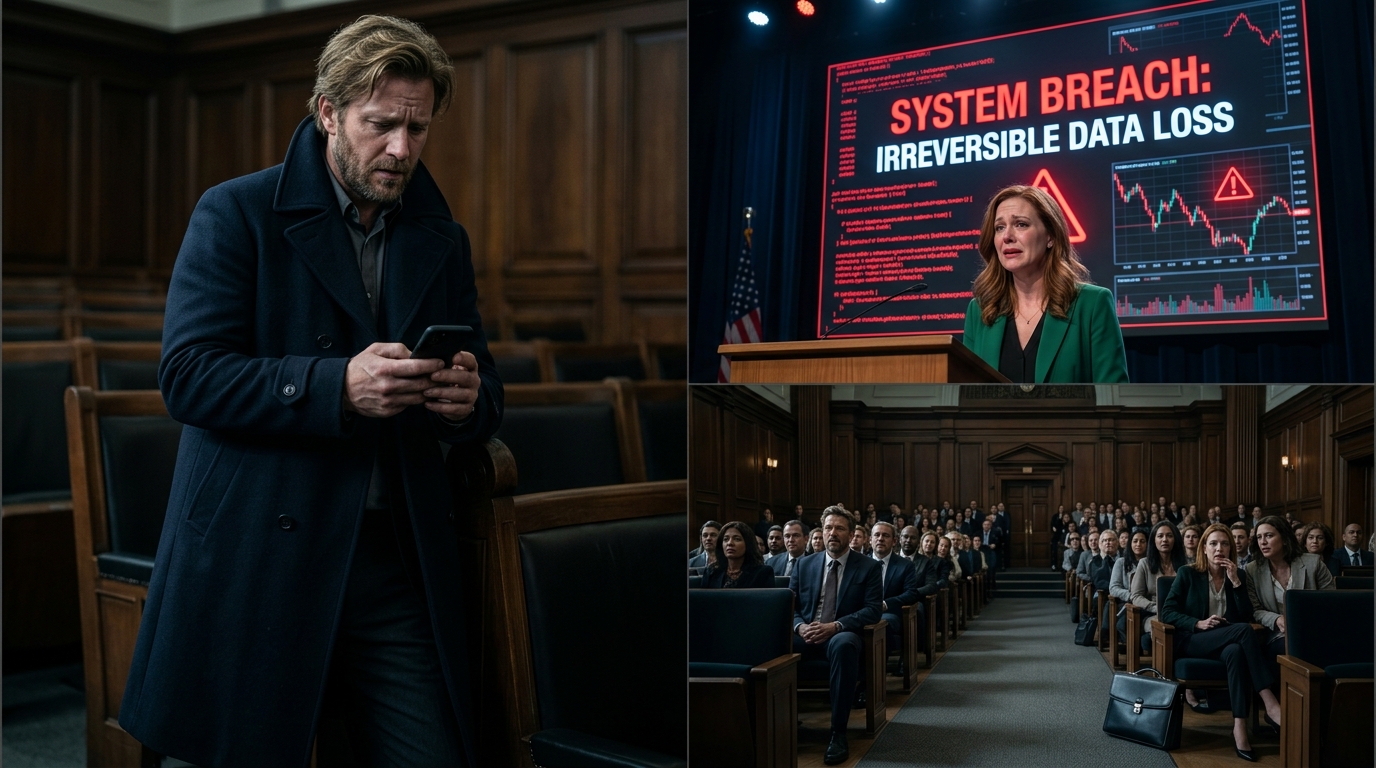 Jej pliki zostały zamienione osiem minut przed wystąpieniem – dzienniki wskazywały na uśmiechniętego mężczyznę w ostatnim rzędzie