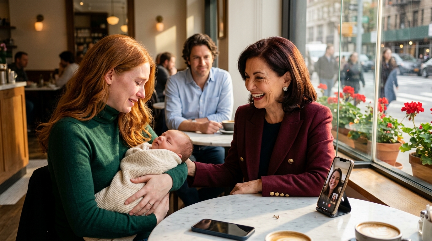 „Mamo, jesteśmy w kawiarni” – wyszeptałam, kołysząc noworodka, ale ciocia pochyliła się i uśmiechnęła się szeroko. „Więc… zostawiasz nam dziś wieczorem dziecko, prawda?” Ścisnęło mnie w żołądku – bo mama już jej powiedziała, że ​​jestem „zbyt niestabilna”, żeby go wychowywać. Wtedy zobaczyłam ekran telefonu ciotki: wiadomość z mężem… i zdjęcie aktu urodzenia syna. Zrozumiałam, że mi nie pomagają. Zabierają go.