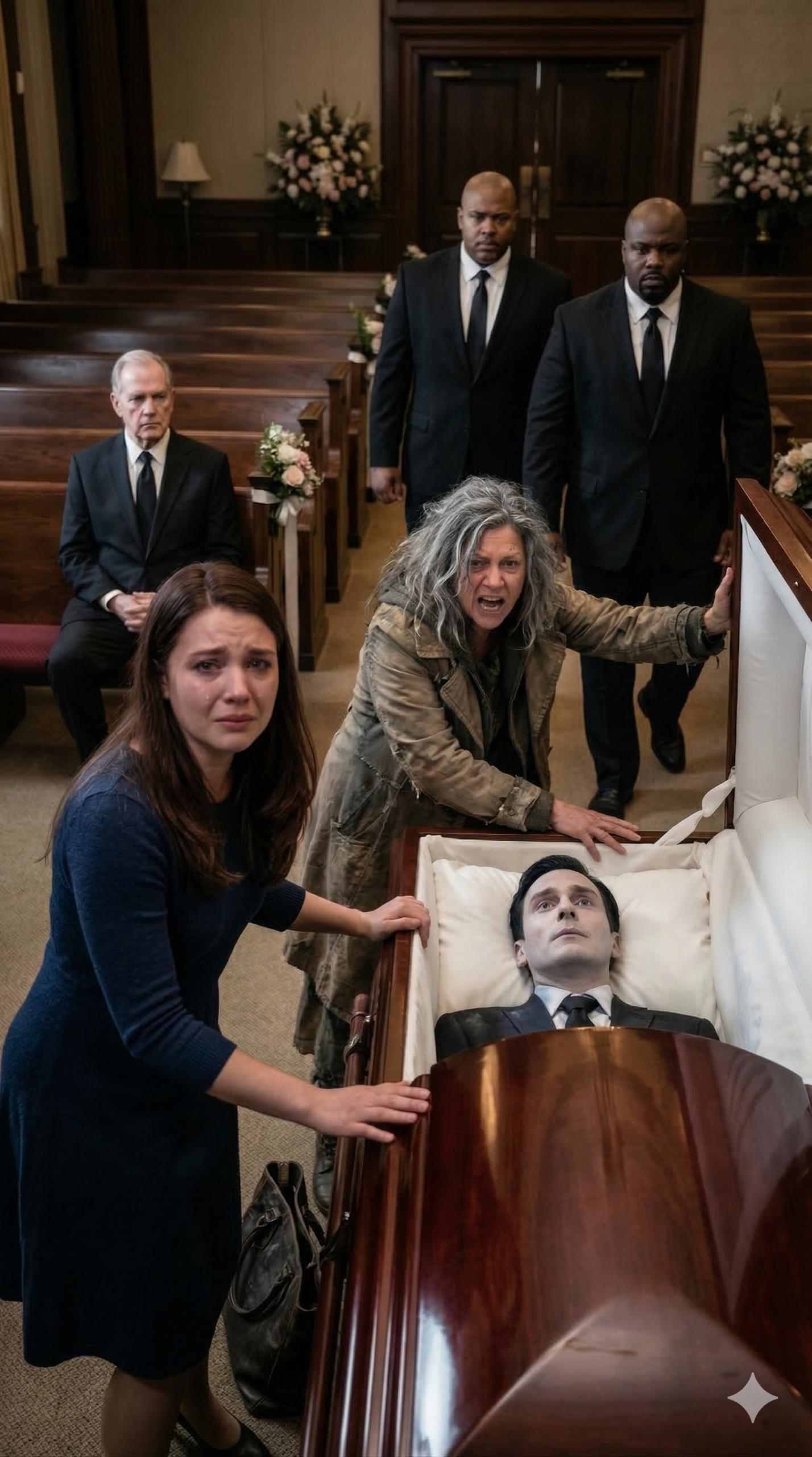 Wszyscy zapłakali, ale ja stałam jak sparaliżowana, gdy wieko trumny się zamknęło. Wtedy bezdomna kobieta krzyknęła przez tłum: „NIE CHOWAJCIE GO – ON NIE UMARŁ!”. Zanim strażnicy zdążyli ją odciągnąć, rzuciła się naprzód, przycisnęła ucho do drewna i syknęła: „Słyszę… on oddycha”. Ścisnęło mnie w gardle – bo znałam sekret, którego nikt w naszej rodzinie nie mógł poznać. A kiedy wieko w końcu się otworzyło… zdałam sobie sprawę, że ten, kto potrzebował ratunku, nie był tylko on.