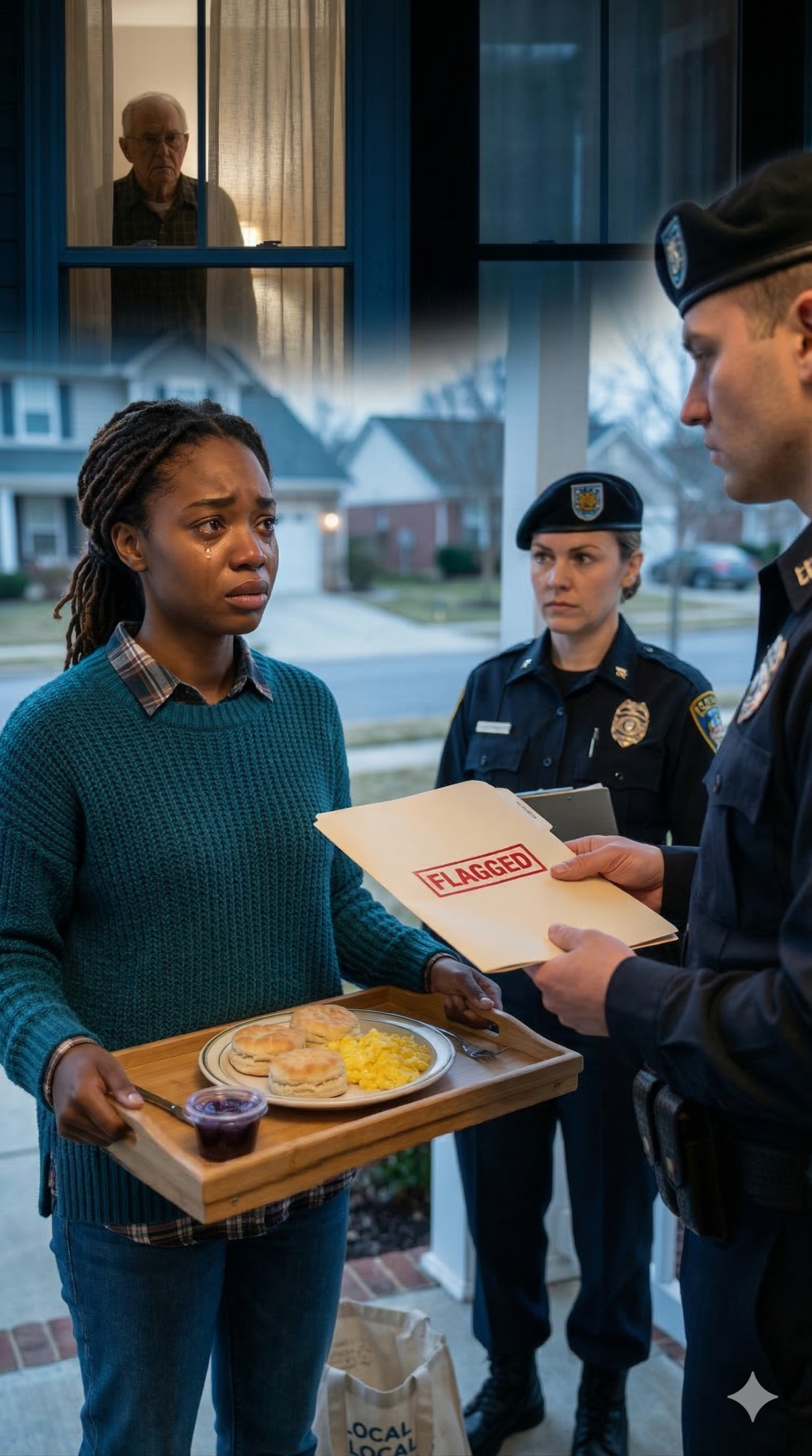 Każdego ranka balansowałam ciepłą tacą z ciasteczkami i jajkami na dłoniach i pukałam do drzwi pana Whitmana. „Jesteś aniołem, Mayu” – charczał, uśmiechając się, jakby świat wciąż miał sens. Aż pewnego świtu mój ganek zatrząsł się od ciężkich butów. Pięść uderzyła w drewno – BAM. „Otwierajcie! Żandarmeria!”. Ścisnęło mnie w żołądku. Zasłona pana Whitmana drgnęła po drugiej stronie ulicy. Głos policjanta stał się zimny: „Potrzebujemy dziewczyny, która go karmiła”. Wyszeptałam: „Co ja zrobiłam?”. Pochylił się. „Przynosiłeś coś więcej niż śniadanie”. I wtedy zobaczyłam teczkę – moje nazwisko wybite na czerwono – i zdałam sobie sprawę, że ktoś nas obserwował przez cały czas.