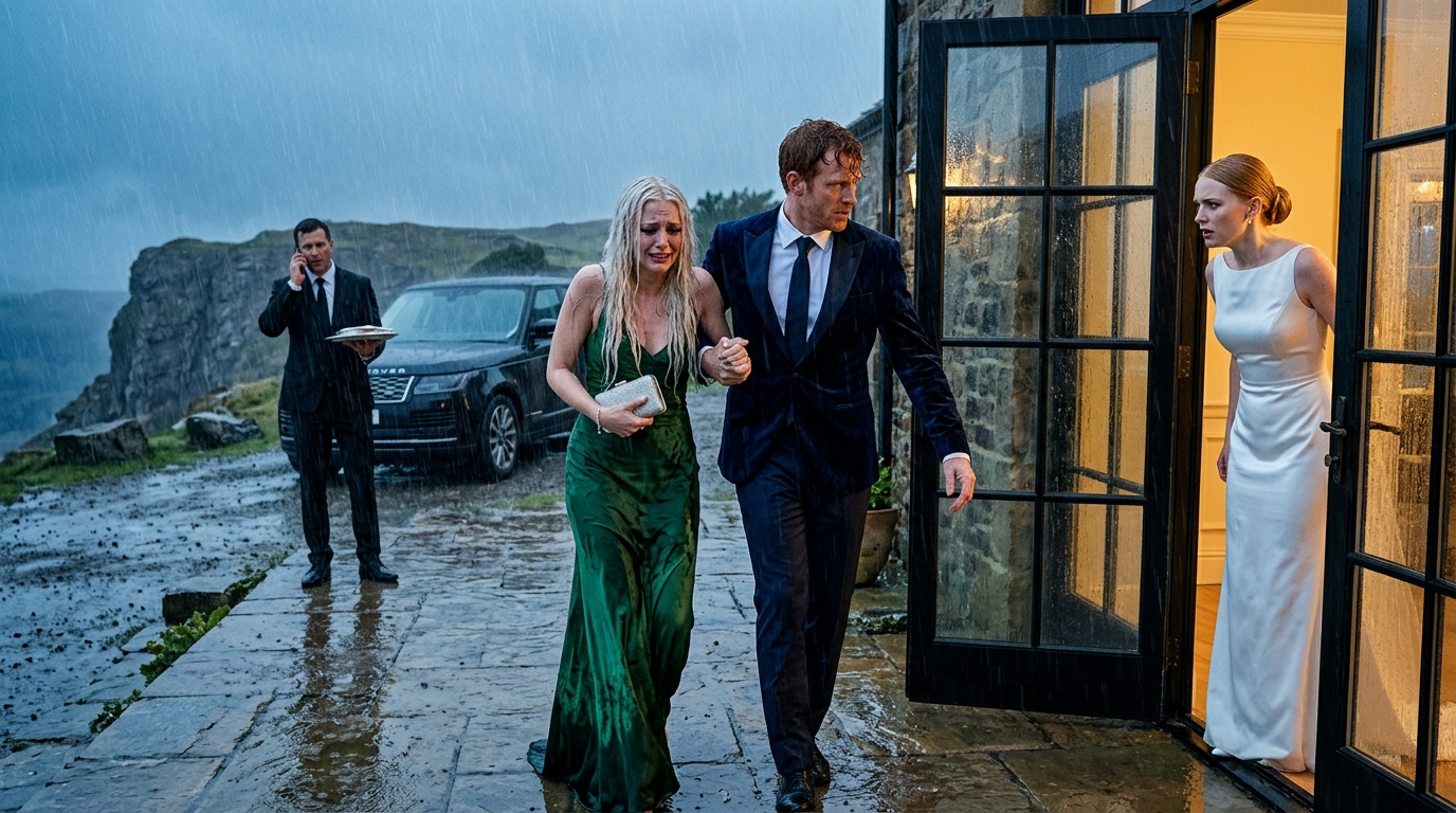 Moi rodzice kazali mi siedzieć na zewnątrz w deszczu na ślubie mojej siostry. „Przypadkowo” wylała wino na moją suknię i syknęła: „Nie pasujesz tu” – a potem wszedł mój mąż, spojrzał na pana młodego i natychmiast go zwolnił…