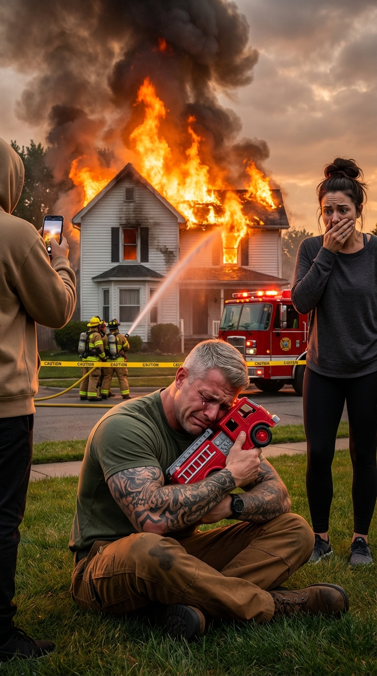 Wytatuowany motocyklista leżący przed płonącym domem — kiedy strażacy wyważyli drzwi, w końcu zrozumieli, kogo chronił