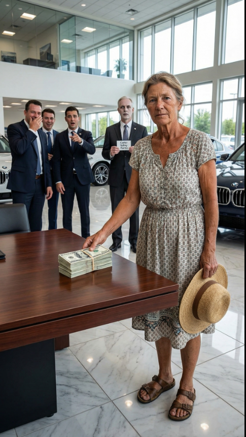 Weszłam do największego luksusowego salonu poza Teksasem w wyblakłej sukience i prostych sandałach. „Potrzebuję trzech BMW X5 do transportu na farmę” – powiedziałam. Sprzedawca prychnął: „Proszę pani, proszę spróbować w dziale z zabawkami w Walmarcie”. Wybuchnęłam śmiechem – po czym uśmiechnęłam się i wyszłam. Po drugiej stronie miasta młody sprzedawca powitał mnie: „Proszę mi powiedzieć, czego pani potrzebuje”. Kilka minut później położyłam gotówkę na biurku. Kiedy kierownik odczytał moją kartę – zbladł. Tydzień później moje nowe X5 przejechały obok, na każdym widniał napis Carter Valley Farms… i zastanawiałam się: z kogo będą się teraz naśmiewać?