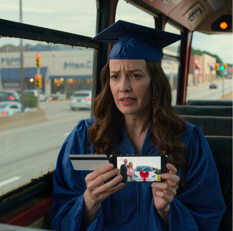 „Wsiądź do autobusu” – powiedział tata obojętnie. „Ten samochód jest dla twojej siostry”. Podczas gdy na podwórku świętowano moją siostrę, robiąc jej zdjęcia i wieszając dużą czerwoną kokardę na masce, ja sama pojechałam autobusem miejskim do szkoły. Kilka godzin później, podczas ceremonii, dziekan stanął na podium i powiedział: „A teraz… nasz najmłodszy miliarder ukończył…”. Cała sala ucichła i wtedy moi rodzice wyszli ze szkoły.