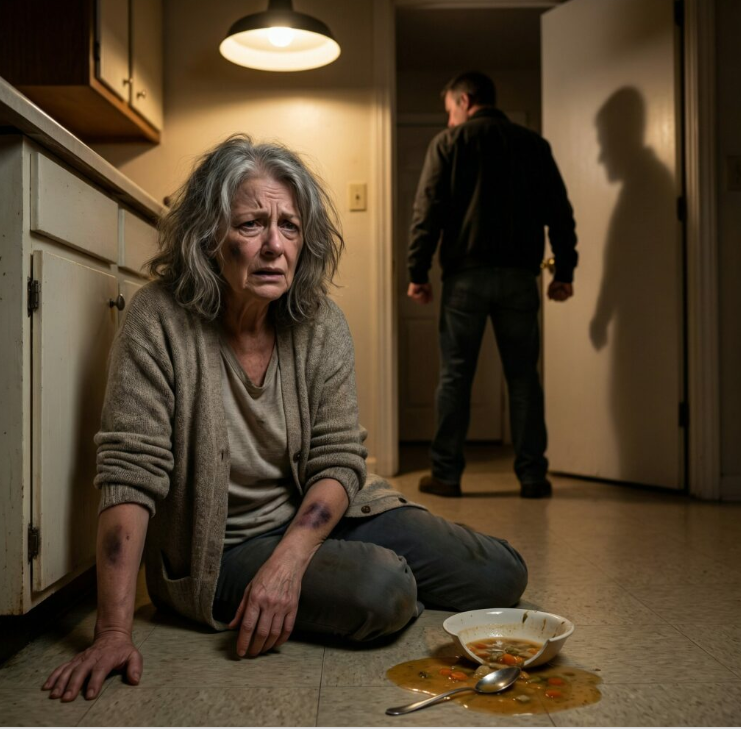 Wciąż pamiętam brzęk łyżki uderzającej o podłogę, gdy mój syn krzyknął: „Zniszczyłeś wszystko!”. W następnej sekundzie jego pięść opadła – na miskę zupy bez soli. Leżałam tam drżąc, a on szeptał słowa, które rany bolały mocniej niż cios. Myślałam, że to mój koniec… ale to, co stało się później, ujawniło prawdę, z którą nikt z nas nie był gotowy się zmierzyć.