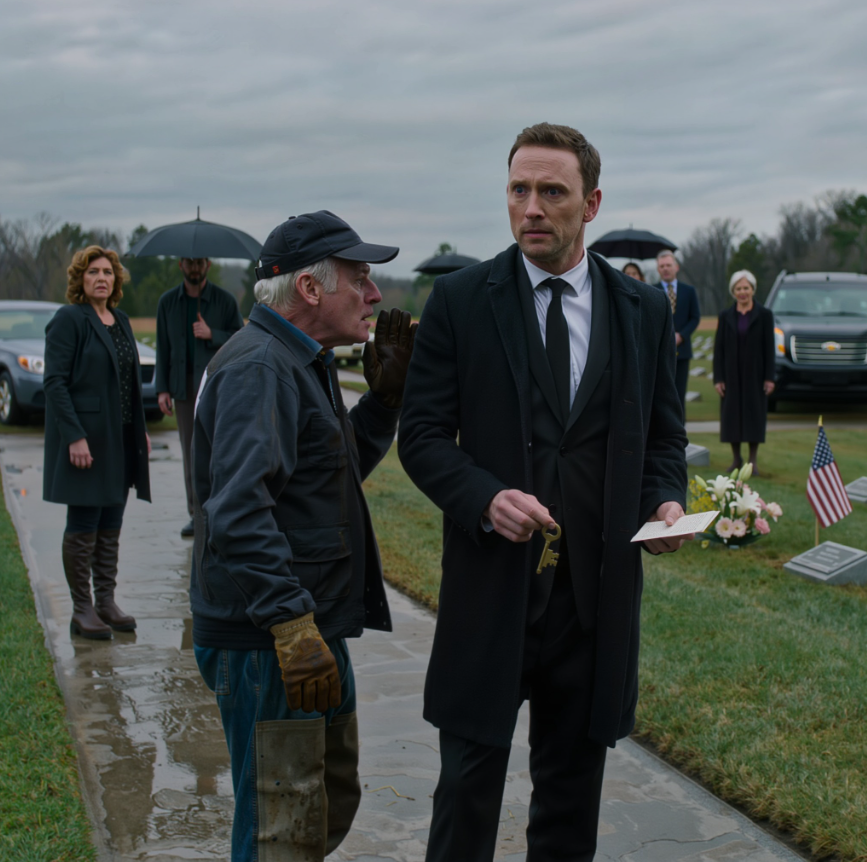 Podczas nabożeństwa żałobnego mojego ojca pracownik cmentarza wziął mnie na bok: „Proszę pana, pański tata zapłacił mi za postawienie pustej trumny”. Powiedziałem: „Przestańcie – to nie może być prawda”. Wsunął mi klucz i cicho dodał: „Nie wracajcie jeszcze do domu. Idźcie do mieszkania 17 – teraz”. Mój telefon zawibrował: Mama napisała SMS-a: „Wróćcie sami”. W mieszkaniu 17 znalazłem…