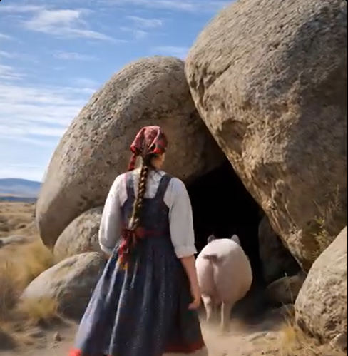 Córka rolnika postanowiła pójść za świnią, która ostatnio zachowywała się dziwnie: zwierzę zaprowadziło ją do starego kamienia i zaczęło wściekle kopać w ziemi.