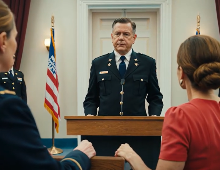 Moja siostra popchnęła mnie na przyjęciu z okazji awansu. Oskarżyła mnie o „ciągłe skradanie show”. Potem wszedł generał, spojrzał na moją siostrę i powiedział spokojnie: „Dotknij jeszcze raz mojej żony, a twoje życie się skończy”. W sali zapadła cisza. Zbladła… i została wyprowadzona.