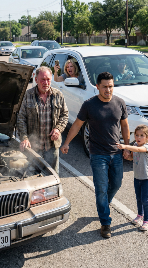 Silniki nie gasną grzecznie – gasną, żeby cię upokorzyć. Jestem Harris, 68 lat, utknąłem na cichej bocznej drodze Houston, kiedy kobieta za mną naciska klakson i krzyczy: „Ruszaj, staruszku! Ten samochód to złom!”. Moje ręce drżą na kierownicy – ​​dopóki mała dziewczynka nie wysiada z sąsiedniego samochodu i nie szepcze: „Tato… to on. Uratował nas”. Spojrzenie jej ojca spotyka moje. Powietrze się zmienia. A kobieta, która ze mnie kpiła? Zaraz mnie znowu spotka – gdzieś, gdzie się nie spodziewała.