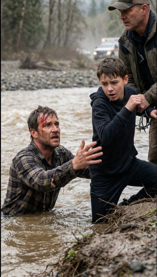 Patrzyłem, jak mój syn zsuwa się pod rwącą rzeką niczym kamień. „Tato!” – krzyknął, a dźwięk ten przeszył mi żebra. Nie myślałem – skoczyłem. Prąd cisnął mną o skały, zziębnięty i głodny, ciągnąc mnie w dół, jakby miał ręce. „Trzymaj się mnie!” – wydyszałem, a krew ogrzewała wodę. Wypychałem go w górę, wyżej – ku powietrzu, ku życiu. Jego palce dotknęły brzegu… a moje zaczęły odmawiać posłuszeństwa. Wtedy usłyszałem za nim głos: „Twój ojciec nie powinien tu być”.