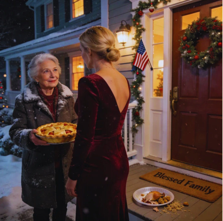 PRZYJECHAŁAM DO SYNA NA ŚWIĄTECZNY OBIAD. MOJA SYNOWA ZABLOKOWAŁA DRZWI: „NIE MA DLA CIEBIE MIEJSCA”. POŁOŻYŁA PLASTIKOWY TALERZ NA PODŁODZE ZE SKRZYPKAMI: „JEDZ TAM, JAK PIES”. ZAŚMIAŁAM SIĘ: „O KOCHANIE, PSY SĄ LOJALNE. W PRZECIWIEŃSTWIE DO CIEBIE”. WYCIĄGNĘŁAM TELEFON I WYSŁAŁAM MOJEMU SYNOWI ZDJĘCIA – JEJ I JEJ SZEFA „PRACUJĄ DO PÓŹNA”.