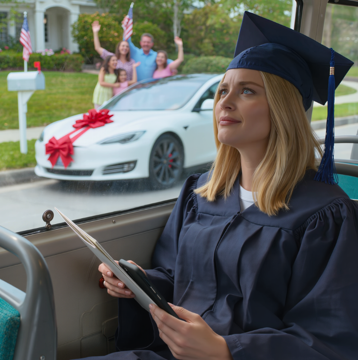 Moi rodzice kazali mi pojechać autobusem na zakończenie roku akademickiego – kupując jednocześnie Teslę mojej siostrze. „Pojedź autobusem” – powiedział tata. „Ten samochód jest dla twojej siostry”. Podczas zakończenia roku akademickiego dziekan ogłosił: „A teraz… nasz najmłodszy absolwent miliarder…”. Moi rodzice zrezygnowali z programów.