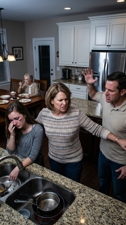 Pojawiłem się u córki bez zapowiedzi – akurat w porze obiadu. Zapach ryżu wciąż unosił się w powietrzu, ale ona stała przy zlewie, z dłońmi czerwonymi od mydlanej wody, podczas gdy jej mąż i jego matka wylegiwali się przy stole, nakładając deser jak królowie. „Mamo… nie powinnaś tu być” – wyszeptała, nie odwracając się. Wtedy usłyszałem – klaps. Uderzył ją. „Nie rób sceny” – warknął. Krew mi zmroziła krew w żyłach… i uświadomiłem sobie, że widziałem tylko powierzchowność jej życia. To, co zrobię później, zmieni wszystko.