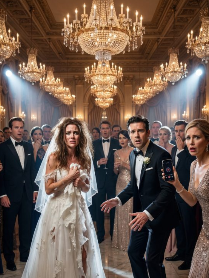 Rozdarł moją suknię ślubną, tuż pod żyrandolami. „To małżeństwo nic nie znaczy” – powiedział chłodno, podczas gdy jego ukochana śmiała się za kamerą. Moje ręce drżały – ale kiedy koperta wyślizgnęła się z podartej koronki, wszystko się zmieniło. „Co… to jest?” – wyszeptał. W pokoju zapadła cisza. Nie uśmiechnęłam się. Jeszcze nie. Bo to, co zaraz przeczyta, zniszczy go doszczętnie.