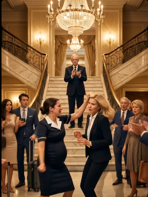 Ciężarna kobieta gwałtownie szarpała blondynkę za włosy i uderzała ją wielokrotnie pięściami.