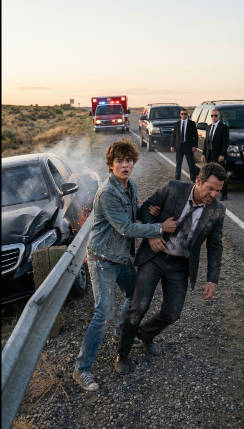 „Byłem tylko bezdomnym dzieciakiem, którego wszyscy ignorowali – dopóki gołymi rękami nie wyciągnąłem z wraku umierającego milionera. Gdy zawyły syreny, złapał mnie za nadgarstek i wyszeptał: »Nie daj im poznać, kim naprawdę jesteś«. Potem tłum ucichł, gdy podjechały czarne SUV-y… a mężczyźni w środku patrzyli na mnie, jakby szukali mnie od dawna. To był moment, który zmienił moje życie na zawsze”.