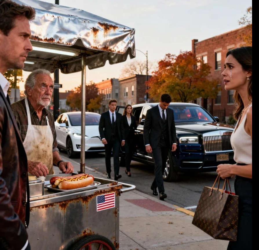 Mój syn i jego żona śmiali się ze mnie, kiedy sprzedawałem hot dogi na ulicy. „Tato, wyglądasz jak bezdomny. Przynosisz mi wstyd”. Zanim zdążyłem odpowiedzieć, podjechały do ​​mnie trzy luksusowe cadillaki. Kiedy wysiadły z nich trzy osoby, mój syn zbladł.