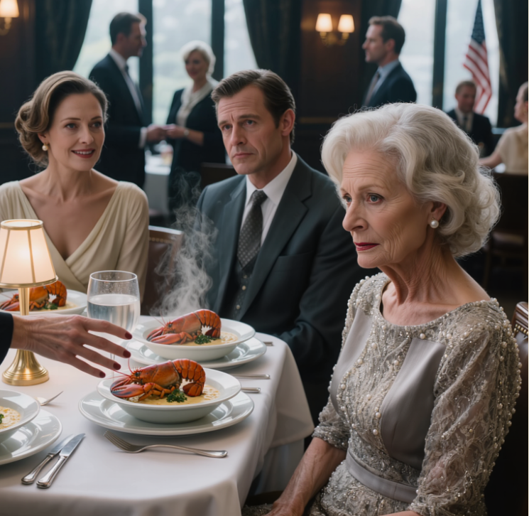 „Nie serwujemy dodatkowych posiłków” – powiedziała moja synowa, podsuwając mi szklankę wody, podczas gdy cała jej rodzina pochłaniała homary za 60 dolarów na moich oczach; mój syn dodał: „Mamo, powinnaś znać swoje miejsce”; nie sprzeciwiłam się, tylko uśmiechnęłam się i powiedziałam: „Zanotowałam” – a gdy szef kuchni wyszedł z kuchni, twarze osób przy stole zaczęły się zmieniać.