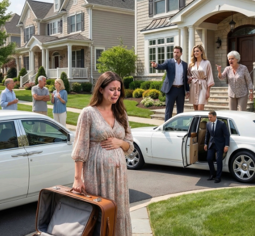 „Byłam w ciąży i drżałam, stojąc na ulicy, gdy mój zdradzający mąż wcisnął mi walizkę pod nogi. »Wynoś się, jesteś nikim!« – prychnęła jego kochanka, a moja teściowa warknęła: »Bezużyteczna baba!«. Sąsiedzi patrzyli na moje upokorzenie jak na spektakl. Ale wtedy zatrzymały się przed nimi dwa białe Rolls-Royce’y – i wysiedli z nich moi potężni bracia, prezesi. W tamtej chwili wszyscy, którzy mnie zniszczyli, nie mieli pojęcia, że ​​w końcu nadeszła karma”.