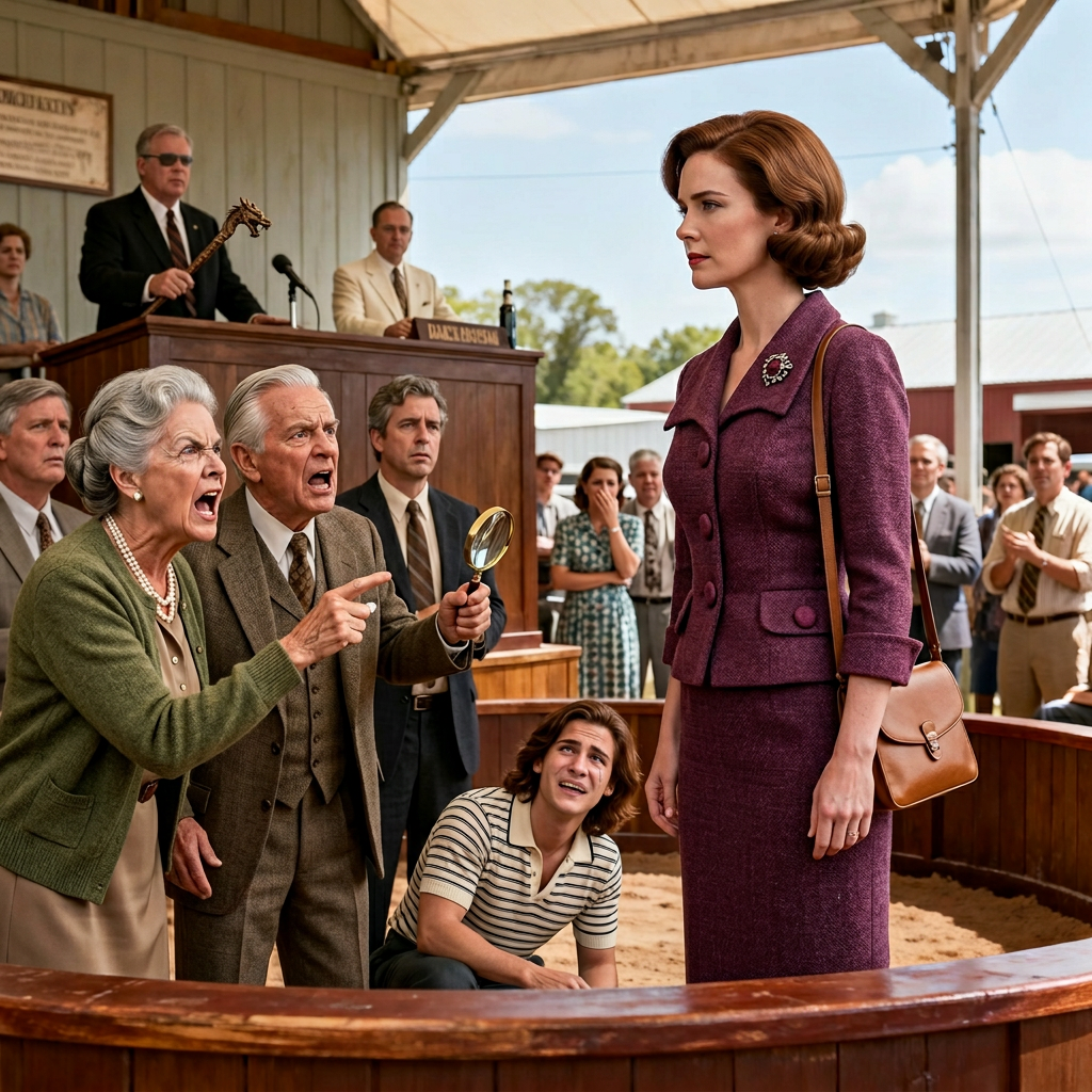 Vešel jsem do dražby elitního dobytka. Moje sestřenice mi s krutým úsměvem zašeptala: „Neměl jsi chodit, ta obsluha ničí prestiž.“ Nevěděla, že jsem jediným dědicem ranče, kde žila ona a celá její rodina, ani že budou vystěhováni před posledním rozsudkem.