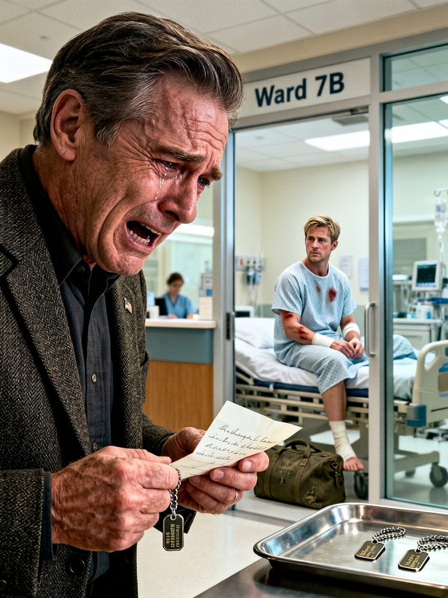 „Pohřbil jsem svého syna před 17 lety – Pak mi poštou dorazily jeho psí známky se vzkazem: ‚Tati… Můj syn zemřel v boji před sedmnácti lety, nebo alespoň je to pravda, se kterou žiji každý den od chvíle, kdy mi vládní úředníci přišli ke dveřím, ale minulý měsíc jsem stál sám v kuchyni a držel balíček, který by neměl existovat, a cítil jsem, jak se mi podlamují kolena, když jsem zíral na psí známky, které jsem už jednou v životě zakopal.‘