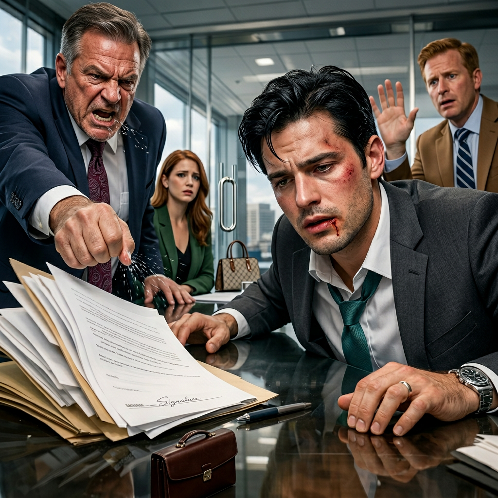 The room went dead silent as Dad shoved the folder toward me and growled, “Sign over the $9.8 million estate to your sister.” I said no. Mom’s slap exploded across my face. “You have no choice!” she screamed. The lawyer suddenly froze. “Do you know who actually—” Dad snapped, “Know what?!” My heart pounded. Because in that moment, the truth they buried for years was finally about to surface.