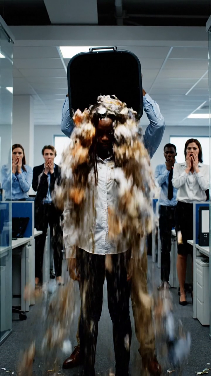 Jen chvilku… – Uprostřed kanceláře se zasmál a přehodil mi pytel na odpadky