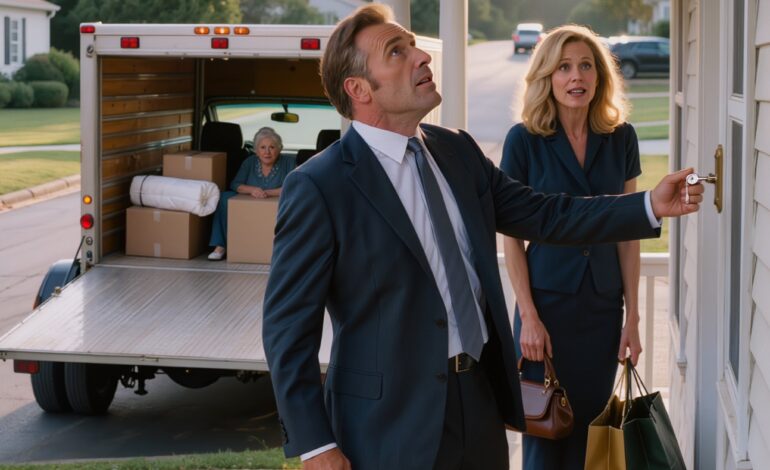 Do outro lado da rua, dentro de um camião de mudanças alugado, observei o meu único filho a olhar para a porta da frente da minha casa como se a fechadura o tivesse traído. A sua mulher, Melissa, ainda tinha uma das mãos enfiada em sacos de compras brilhantes vindos da Europa, os óculos de sol empurrados para cima, cobrindo o cabelo, a boca entreaberta em incredulidade.