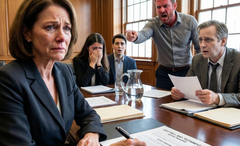 Depois de o meu marido morrer, os filhos dele disseram: “Queremos a herança, a empresa, tudo”. O meu advogado implorou-me para lutar, mas eu disse: “Deem-lhes tudo”. Todos pensaram que eu tinha enlouquecido. Na audiência final, assinei os papéis. Os filhos sorriram — até o advogado deles empalidecer ao ler…