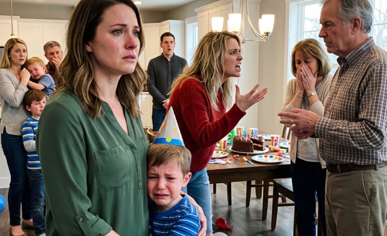 A minha irmã partiu todos os presentes de aniversário do meu filho enquanto todos se riam. Então o meu pai tirou a aliança e disse quatro palavras que mudaram a nossa família para sempre…