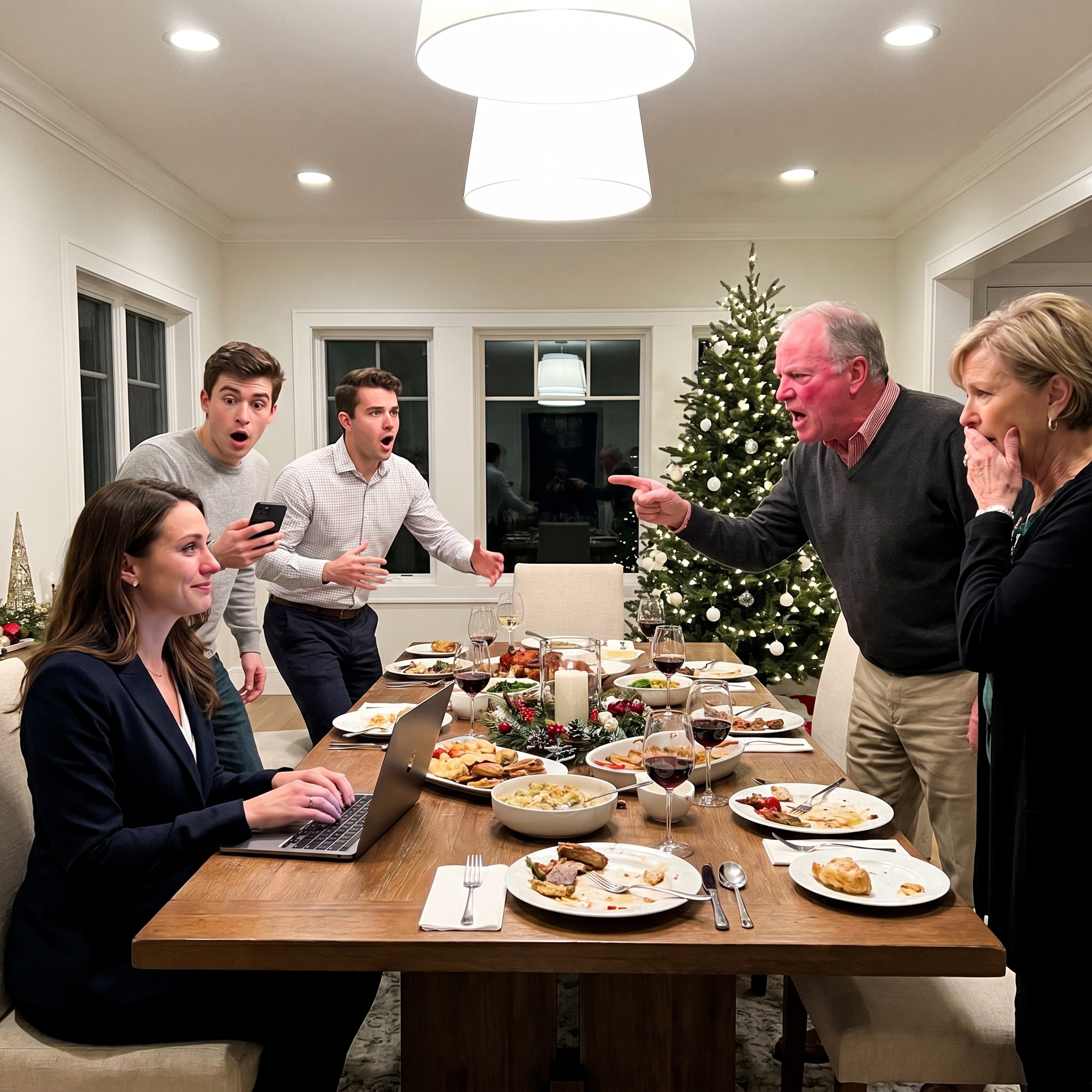 “No jantar de Natal, o meu pai anunciou: ‘Não vais receber herança nenhuma — os teus irmãos merecem.’ Eu apenas sorri e fechei o meu portátil. Depois, o meu sobrinho engasgou-se ao ver o telefone: «Eliza Hayes — a nova bilionária da tecnologia, dona da empresa da família.» O silêncio tomou conta da sala quando viram o número…”
