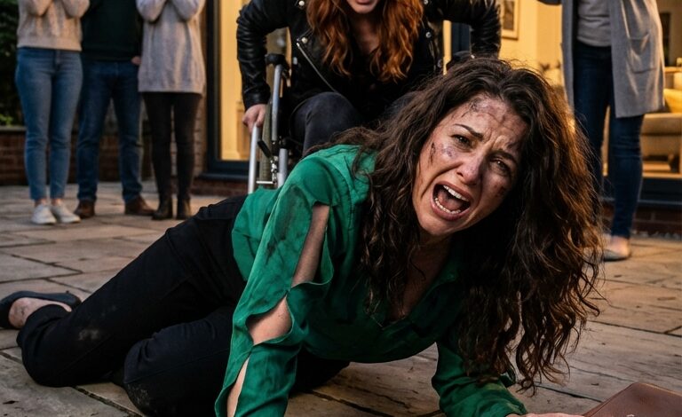 Moja siostra publicznie oskarżyła mnie o udawanie sparaliżowania, żeby zwrócić na siebie uwagę – po czym gwałtownie pociągnęła za mój wózek inwalidzki i posłał mnie na ziemię przed tłumem ponad stu osób. Nie zdawała sobie sprawy, że ktoś już za nią stoi… dzwoni pod numer alarmowy 911.