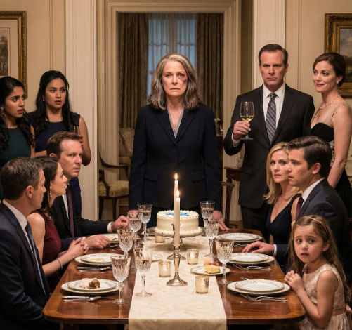 W moje urodziny wszedłem do oświetlonej świecami jadalni z jednym okiem opuchniętym i zamkniętym, a wszystkie głosy ucichły na miejscu. Czułem, jak ich spojrzenia palą mnie, gdy mój syn uniósł kieliszek i powiedział niemal z dumą: „To moja żona – nauczyła ją szacunku”. Ręce mi się trzęsły, ale już nie ze strachu. Bo to, co miałem zaraz powiedzieć, miało zniszczyć wszystko, co myśleli, że wiedzą o tej rodzinie.