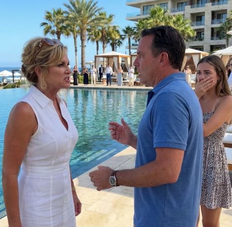 Mój mąż powiedział, że wyjeżdża w podróż służbową, podczas gdy moja firma akurat wybierała się na wakacje do tego samego kurortu. Wciąż śmiałam się z kolegami z pracy, kiedy zobaczyłam go – mojego męża – całującego się z dużo młodszą kobietą przy basenie. Serce mi stanęło, ale nie krzyknęłam. Podeszłam, uśmiechnęłam się i powiedziałam: „Cześć, jestem jego przyjaciółką”. Żadne z nich nie wiedziało, że za chwilę wszystko się rozsypie.