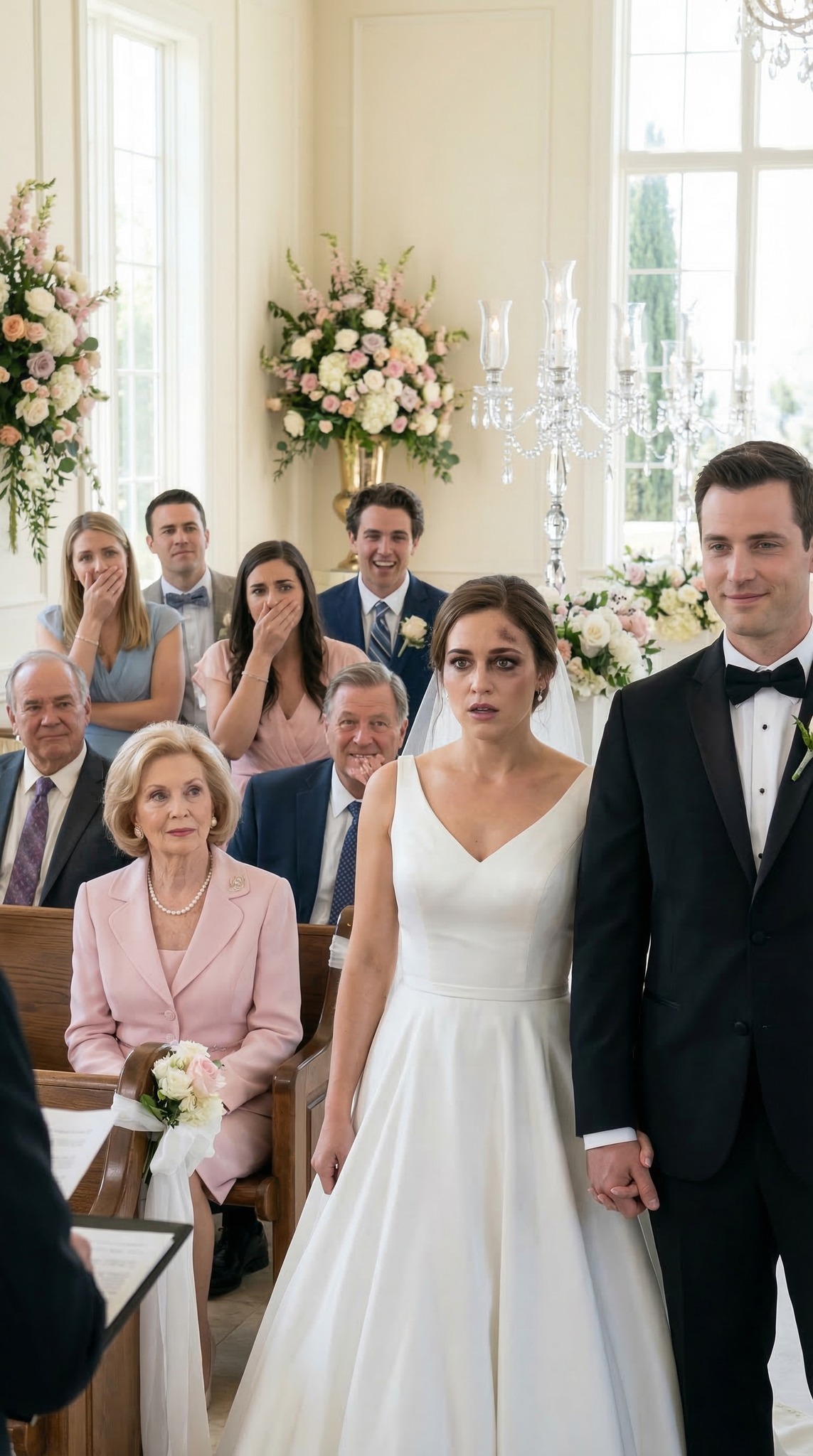 On my wedding day, I showed up with a black eye. My fiancé stood beside me… and when he saw my mother, he smiled. Then he said, ‘It’s so she learns.’ Everyone in the room laughed. And then I did something that shocked them all…