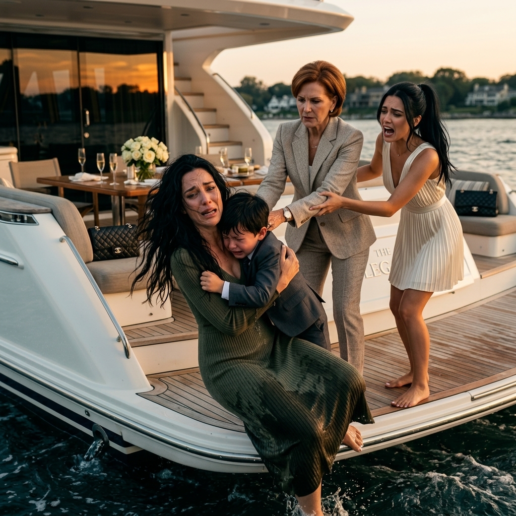 “At my sister’s graduation celebration on my parents’ private yacht, my 6-year-old son and I were suddenly pushed from behind, but as I turned around, my mother smiled coldly and said, ‘This is where you both end.’ My sister smirked, ‘Bye-bye, dead weights.’ I clutched my son as we hit the ocean. Hours later, when they returned home… Their screams shook the entire neighborhood.”