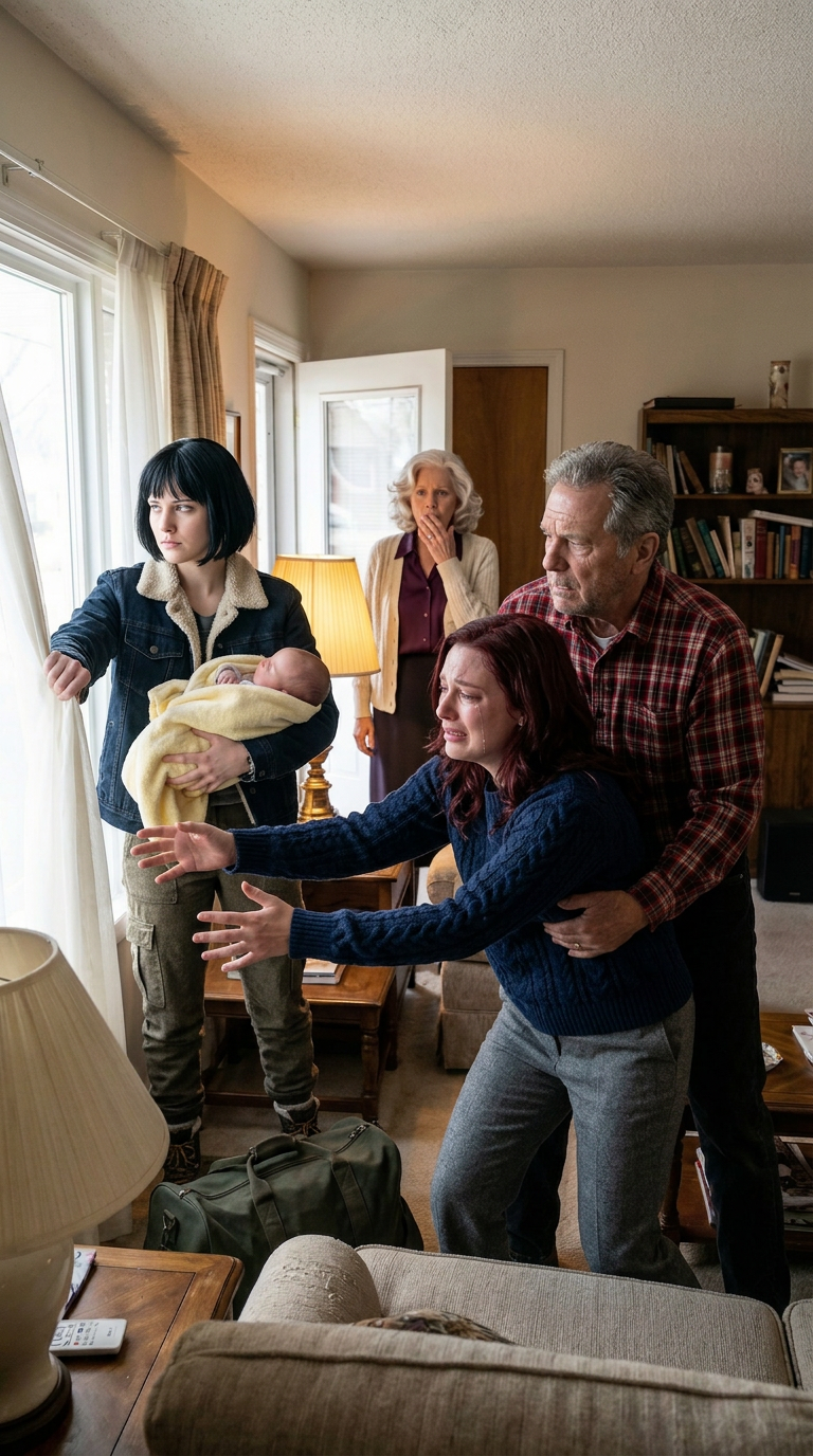 I walked into my parents’ house with my newborn in my arms when my sister yanked her away. My parents didn’t blink. “Sign the house and the car over to your sister. Now.” I laughed weakly. “Please… I just gave birth.” My sister leaned close, voice sharp. “Deed first—or the baby goes out the window.” I lunged forward. My father pinned my arms behind my back. And then my sister crossed a line no one could ever erase. In that instant…