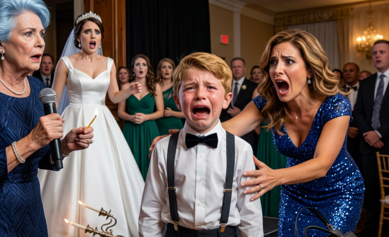 At my sister’s wedding, she took the mic with a smile and said, “And now, my sister’s son is going to put on a fun little performance!” Without warning, my mother struck a match and set my son’s hair on fire. “Here’s today’s entertainment! Enjoy!” she yelled. The crowd cheered, and the room filled with laughter. My son broke down in tears. And then it happened…