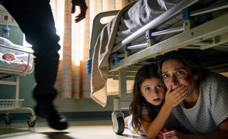 I had just given birth when my 8-year-old daughter came to visit me. Without a word, she quietly closed the curtain and leaned in close. “Mom, get under the bed. Now,” she whispered. My heart started pounding, but I followed her, and we crawled underneath together, holding our breath in silence. Then footsteps began to approach—and just before they reached us, she gently covered my mouth.
