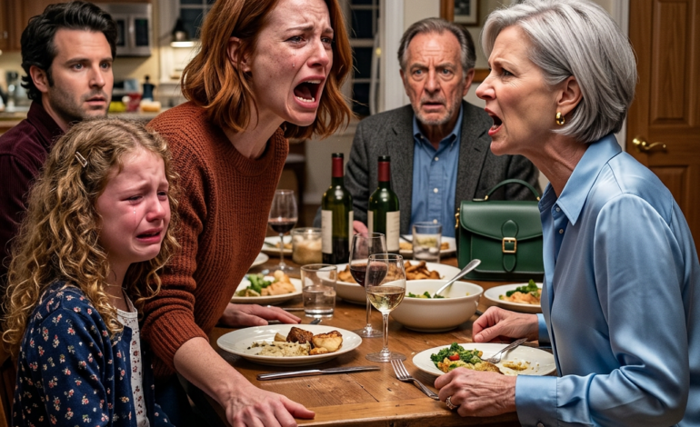 At family dinner, my mom told my 12-year-old, ‘Your daughter is not invited to my birthday,’ and nobody said a word. I skipped the party and sent her a gift instead. The second she opened it, her face changed. Dad looked at her, then at me, and quietly asked, ‘What did you do?’