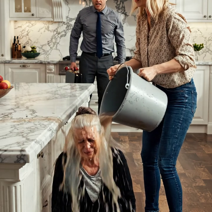 I heard my daughter-in-law call sweetly, “Rest, Mom, I’ll handle everything,” whenever my son was home. But the moment he left, her mask slipped. That evening, as I knelt mopping the floor, she sneered, “You useless old woman!” and dumped a bucket of filthy water over my head. Frozen in the doorway, my son saw it all. In that single moment, the lie shattered—and my life would never be the same again. – True Stories