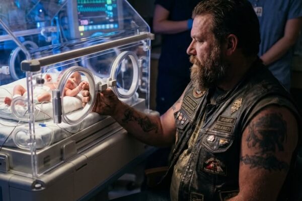 Už 47 dní v kuse odmítá motorkář opustit NICU, tiše hlídá křehké novorozeně, které není jeho dítětem, a přesto zůstává oddaný u lůžka a stará se s divokou loajalitou, která překvapuje lékaře, sestry a všechny.
